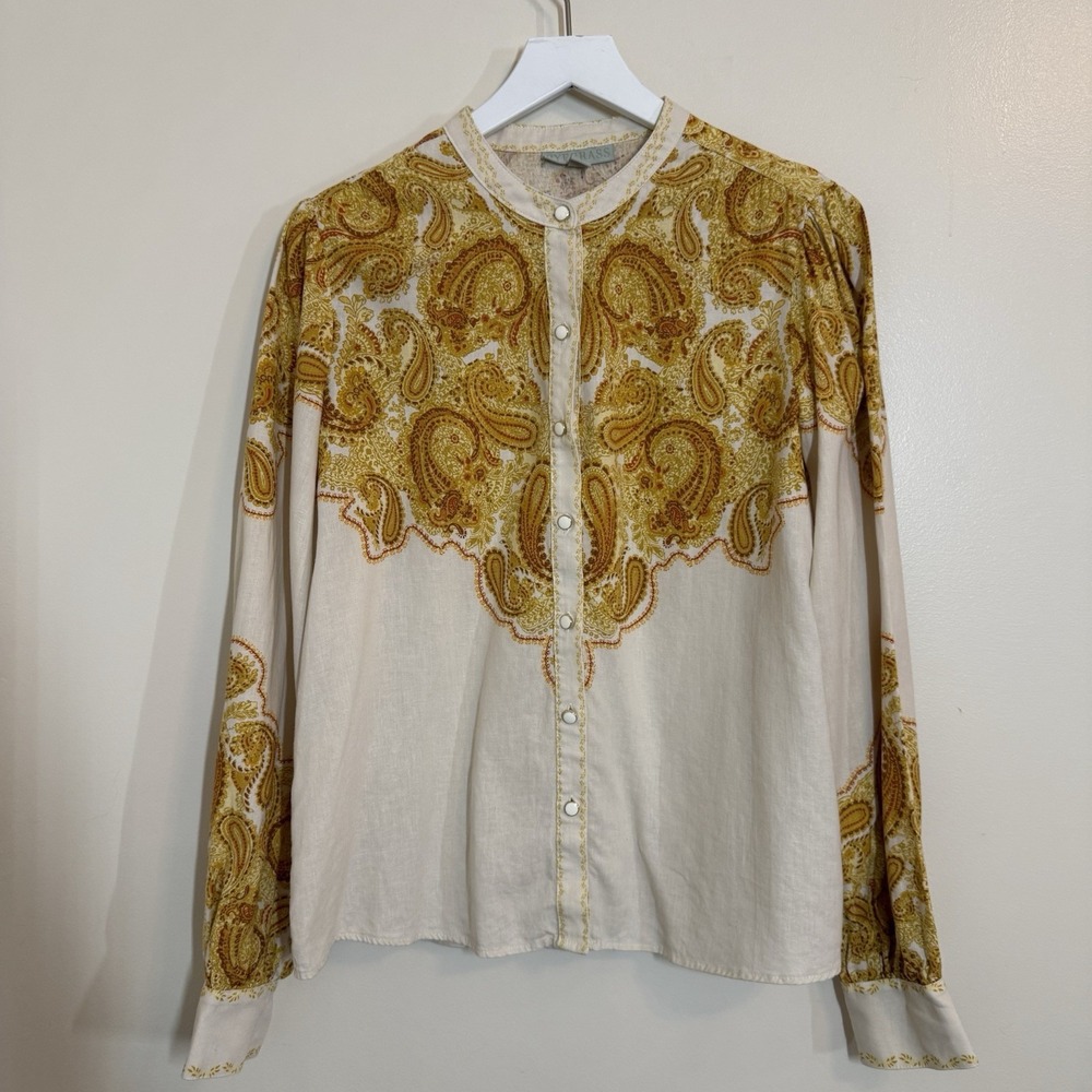 Ryegrass Top Size L Pearl Snap Womens Linen Blend Banded Collar Western Cowgirl‎